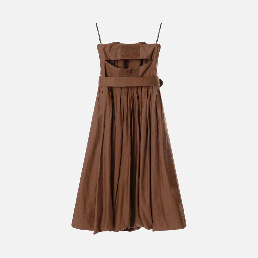 Cara Cara Brown Cotton Bubble Hem Dress