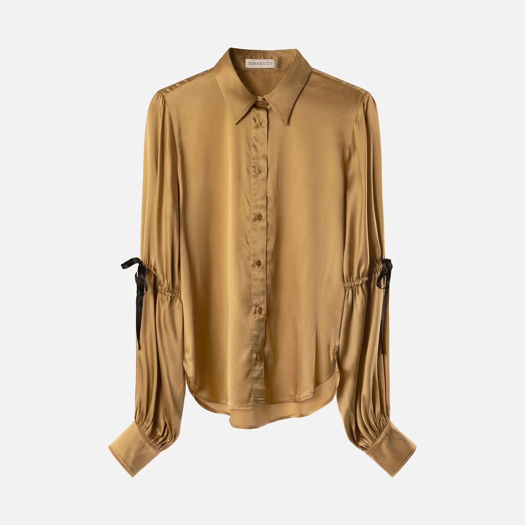 Nina Ricci Gold Silk Shirt With Bow Details