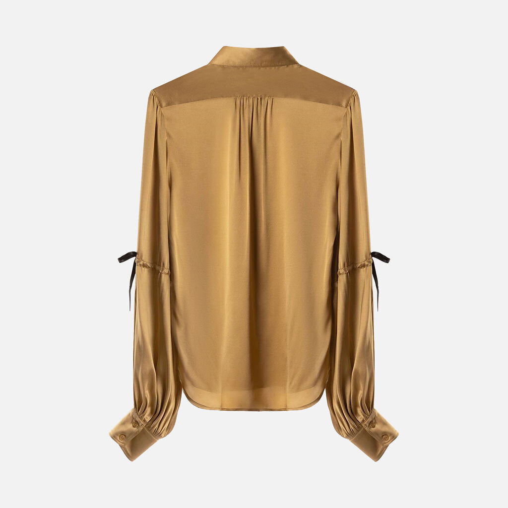 Nina Ricci Gold Silk Shirt With Bow Details