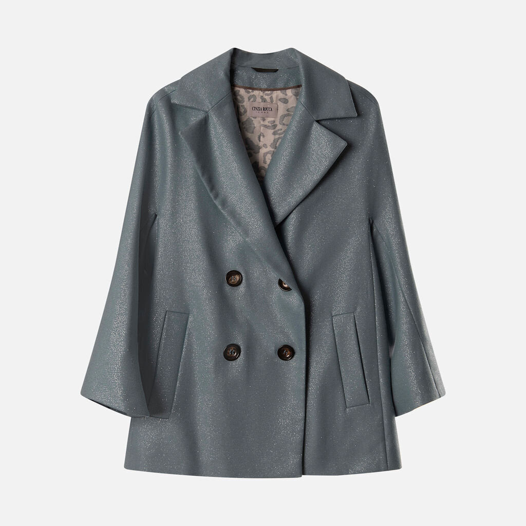 Cinzia Rocca Blue Wool Metallic Coat