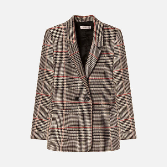 Anine Bing Black Poly Houndstooth Blazer