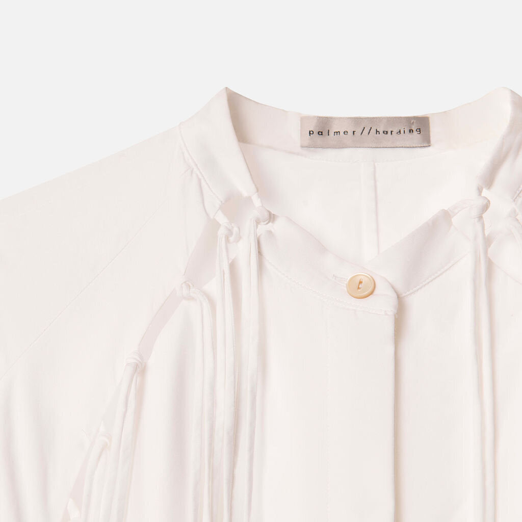 Palmer Harding White Cotton Fringe Shirt Dress