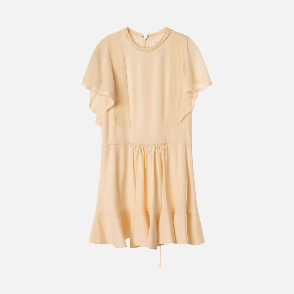 Chloe Cream Acetate & Viscose Ruffle Mini Dress
