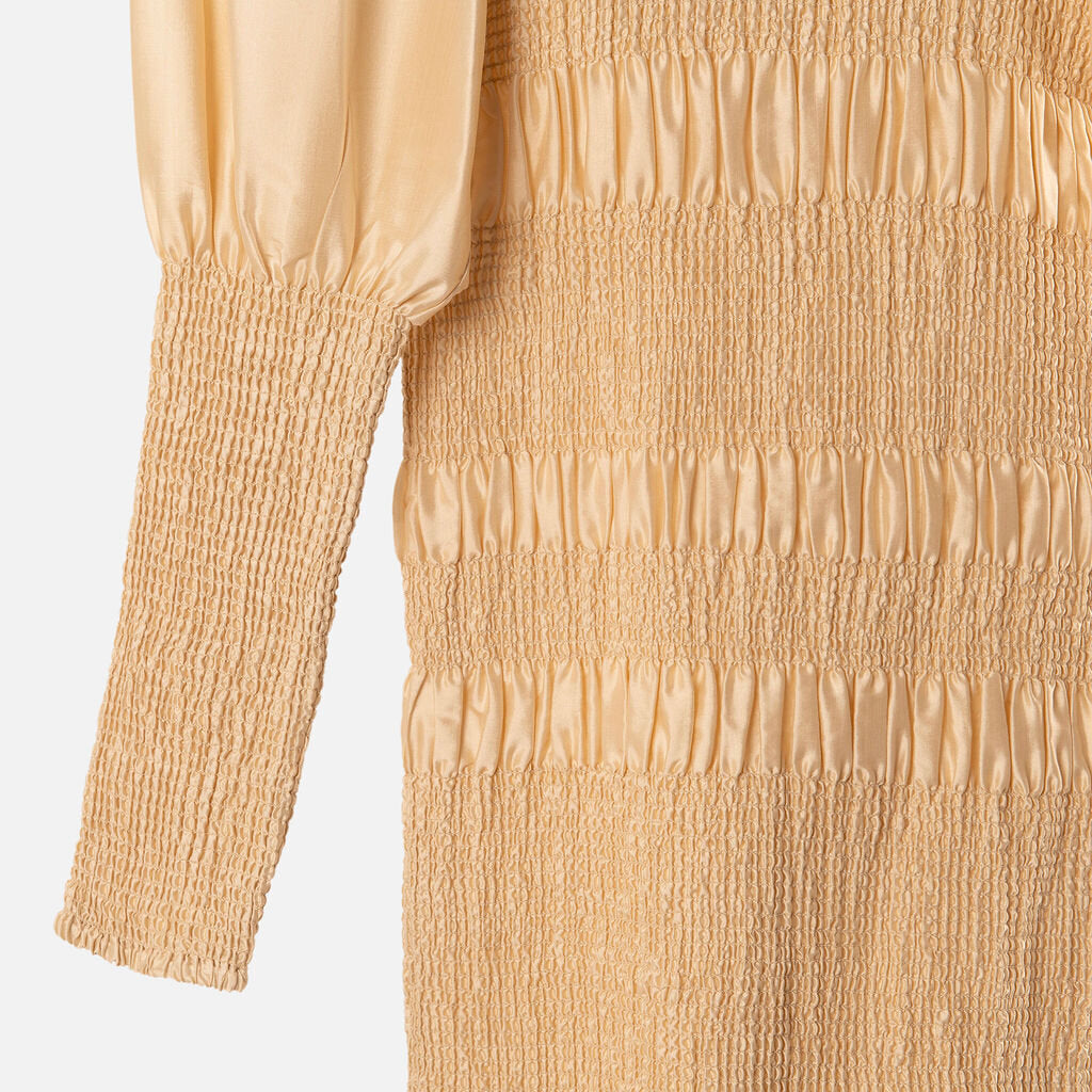 Toteme Cream Silk Smocked Midi Dress