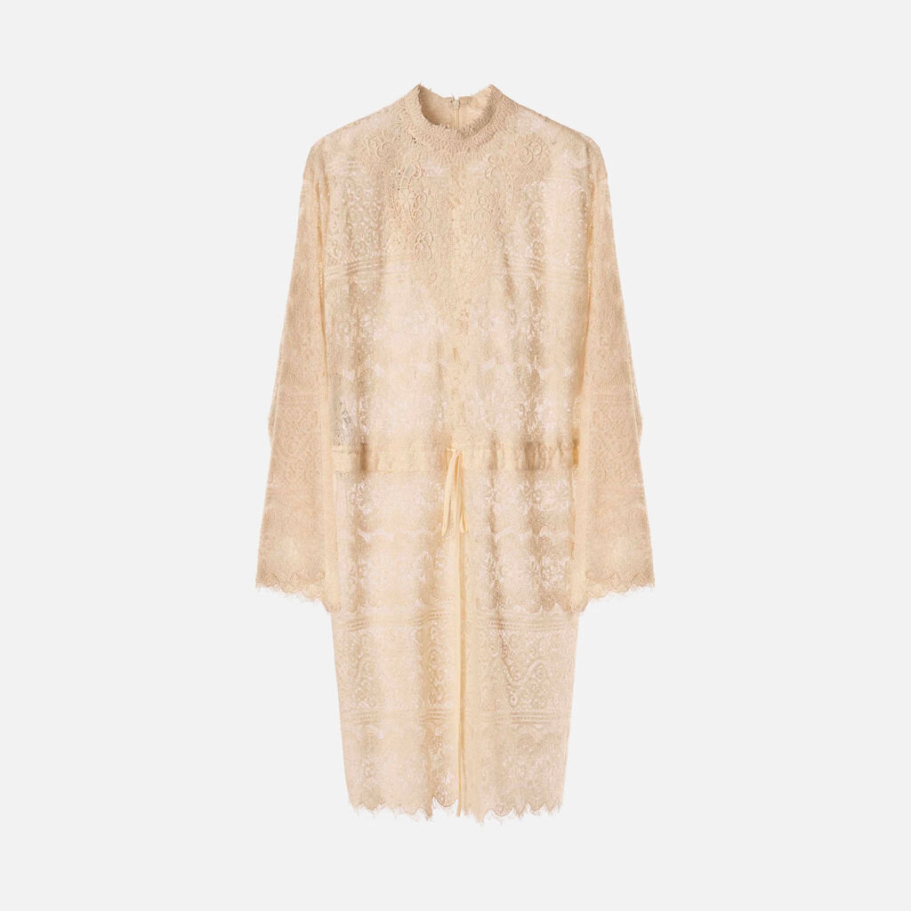 Gucci Cream Cotton Poly GG Lace Dress