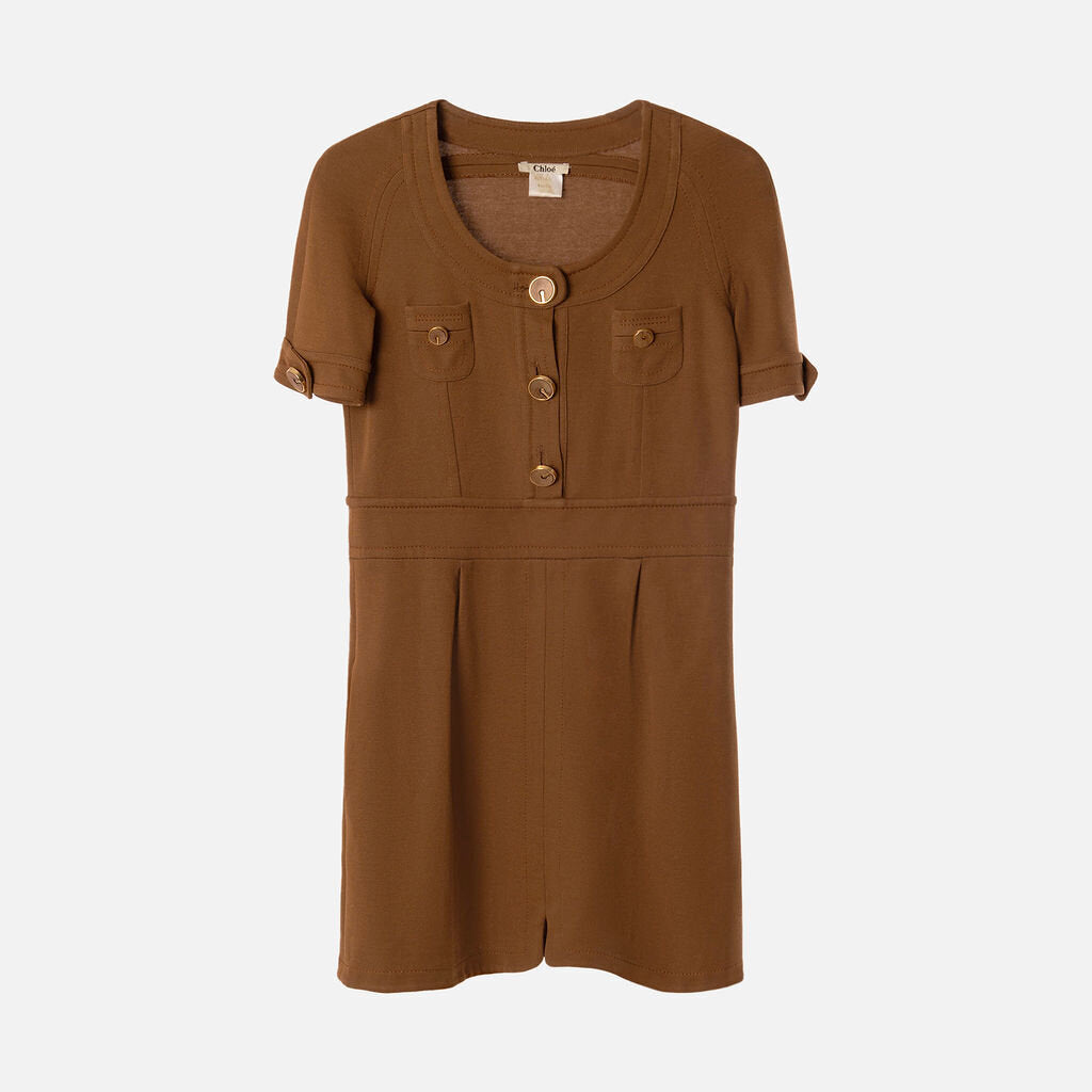 Chloe Short Sleeve Brown Button Dress