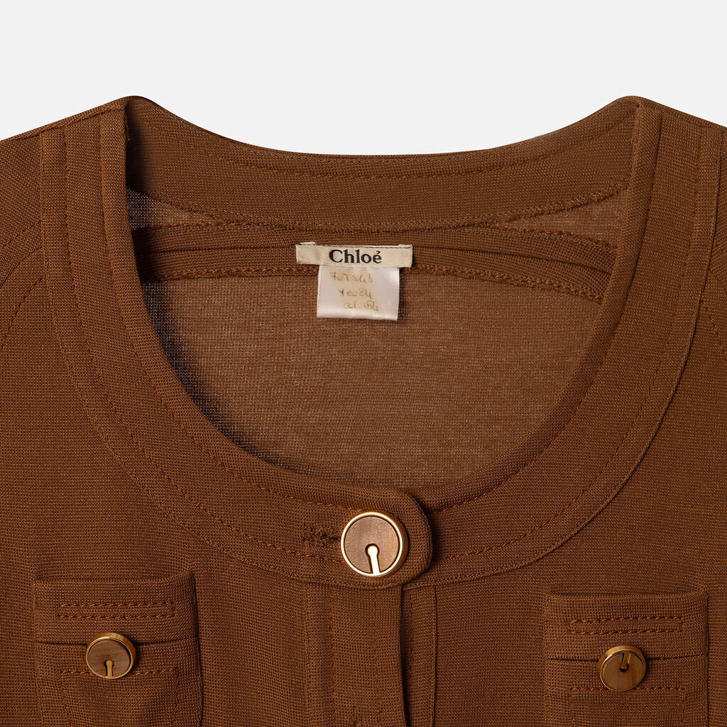 Chloe Short Sleeve Brown Button Dress
