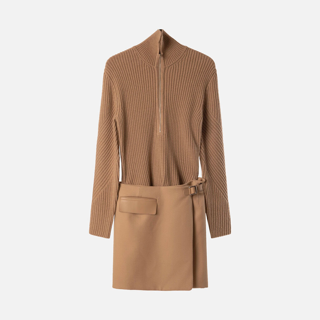 Hermes Beige Wool Sweater Dress with Detachable Skirt