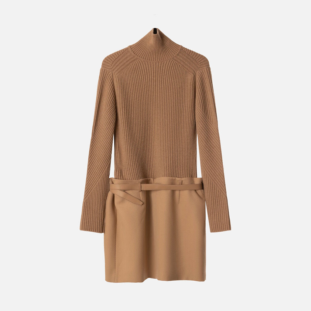 Hermes Beige Wool Sweater Dress with Detachable Skirt