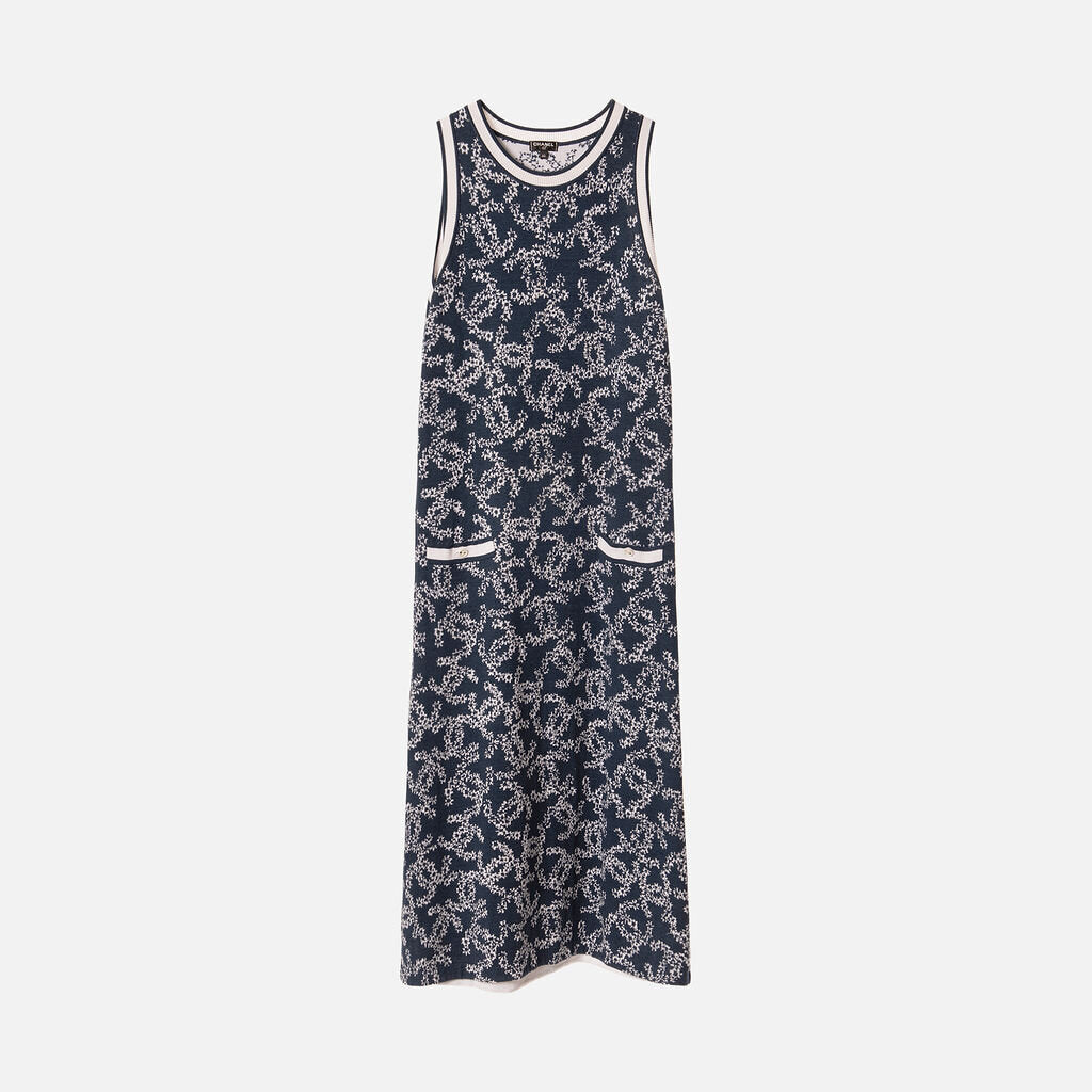 Chanel Blue & White CC Cotton Knit Dress