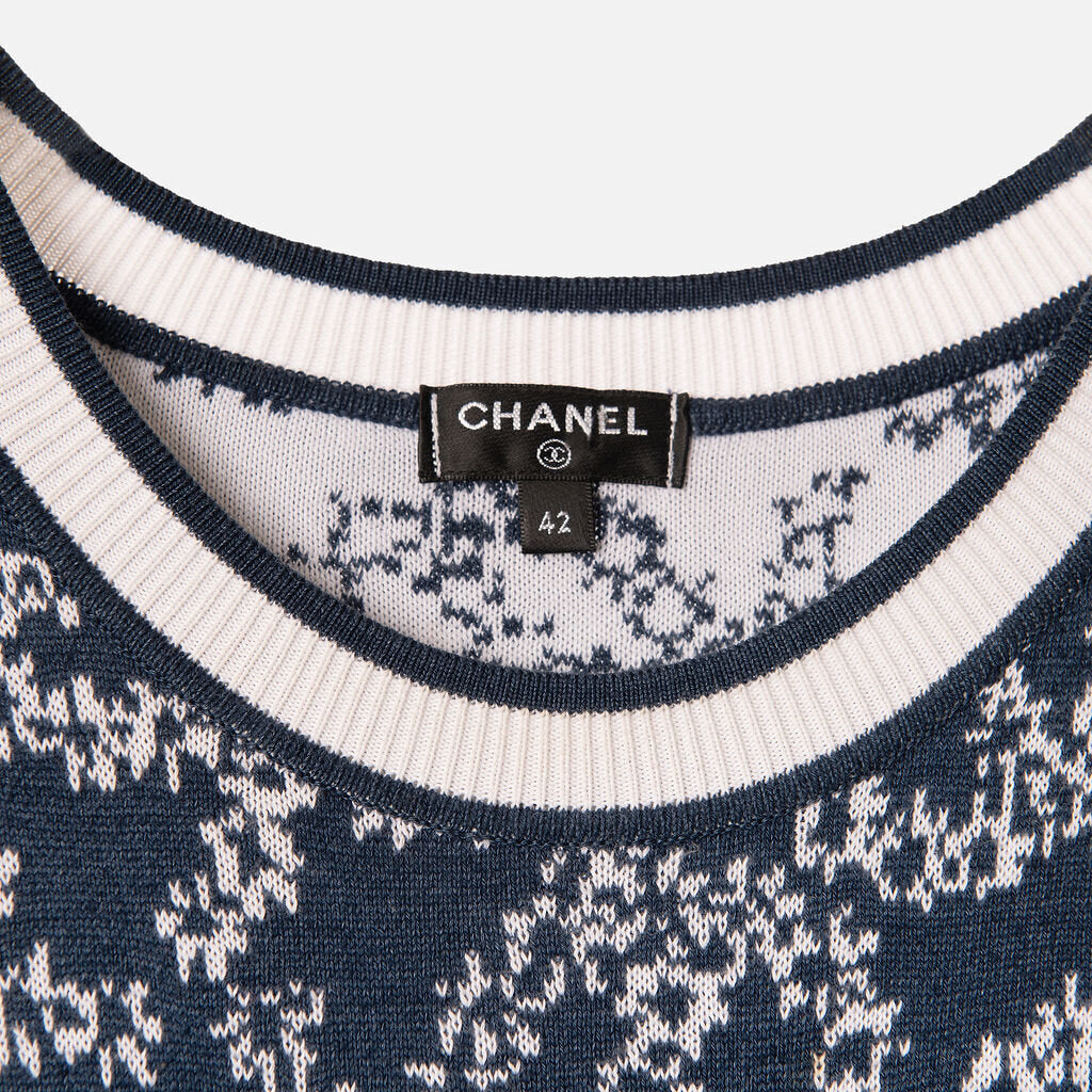 Chanel Blue & White CC Cotton Knit Dress