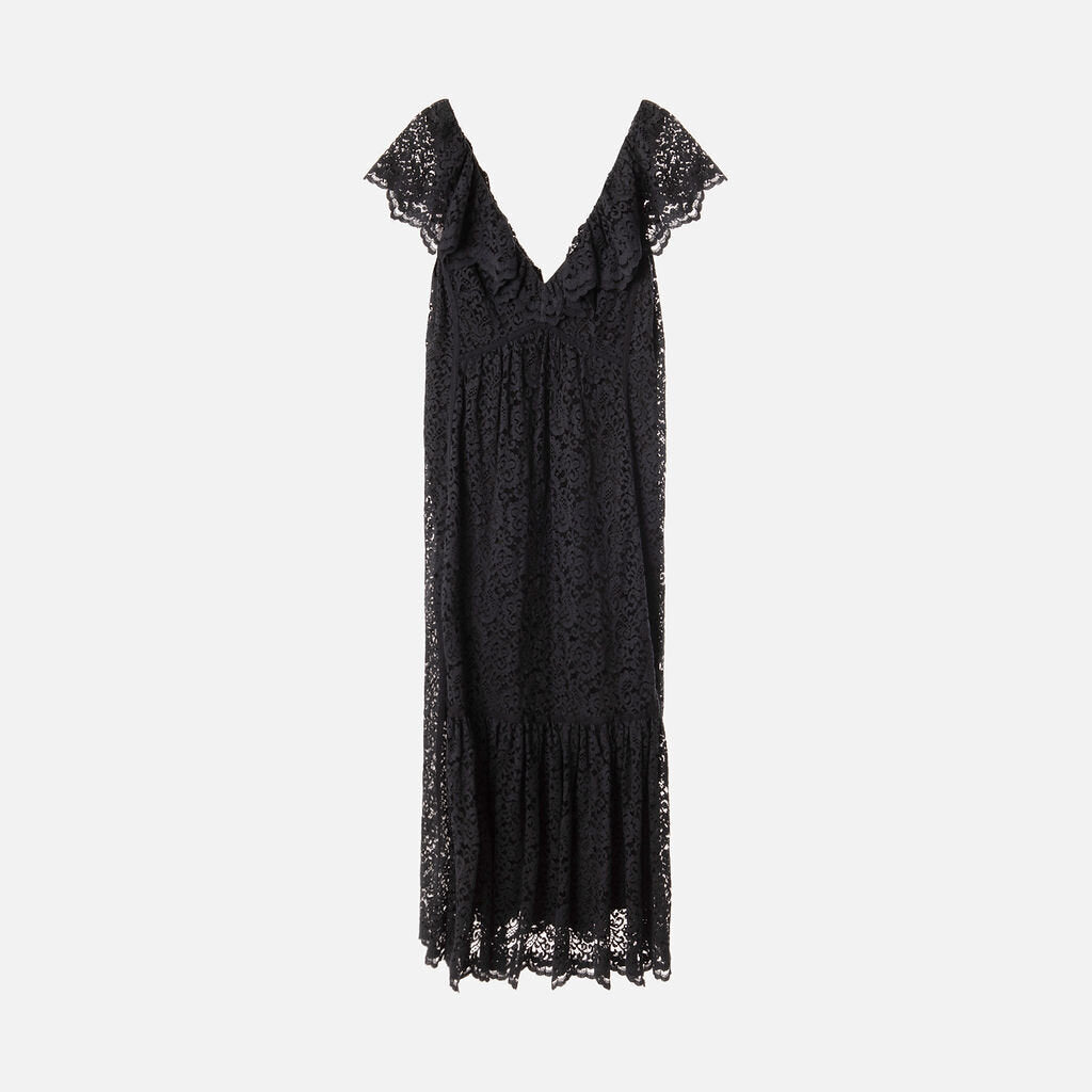 La Ligne Navy Viscose & Polyamide Lace Midi Dress