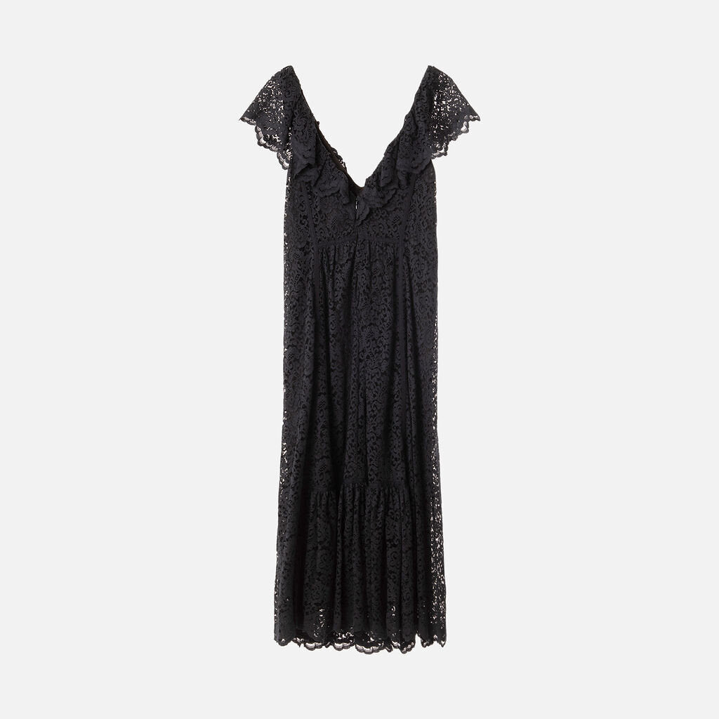La Ligne Navy Viscose & Polyamide Lace Midi Dress