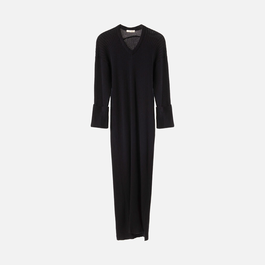 The Row Navy Cotton Knit Sweater Dress