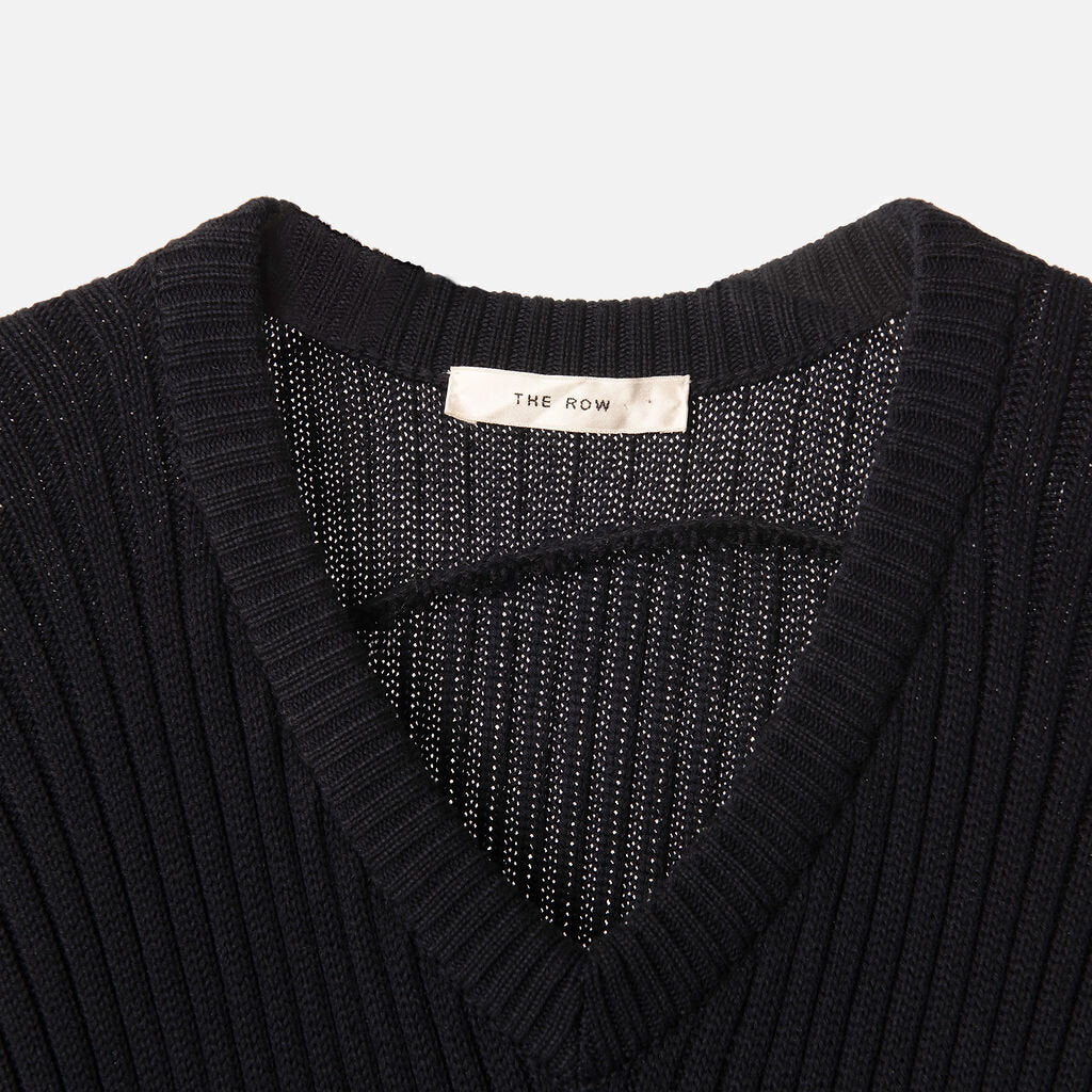 The Row Navy Cotton Knit Sweater Dress