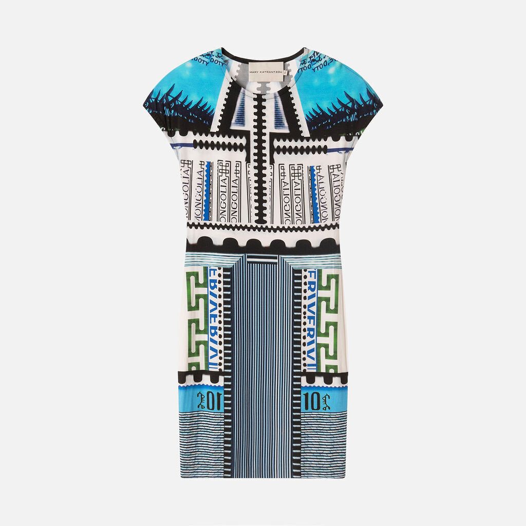 Mary Katrantzou Blue & Multi Graphic Mini Dress