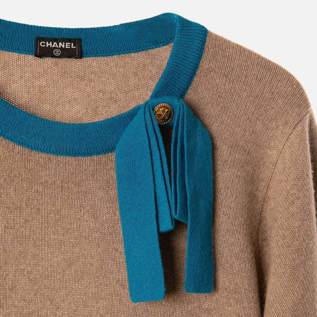 Chanel Blue & Taupe Cashmere Sweater & Skirt Set