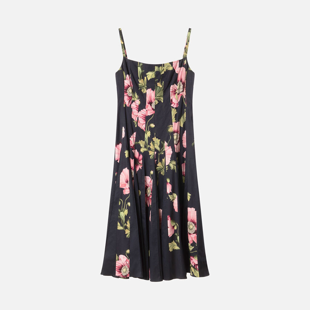 Oscar de la Renta Navy & Pink Floral Midi Dress