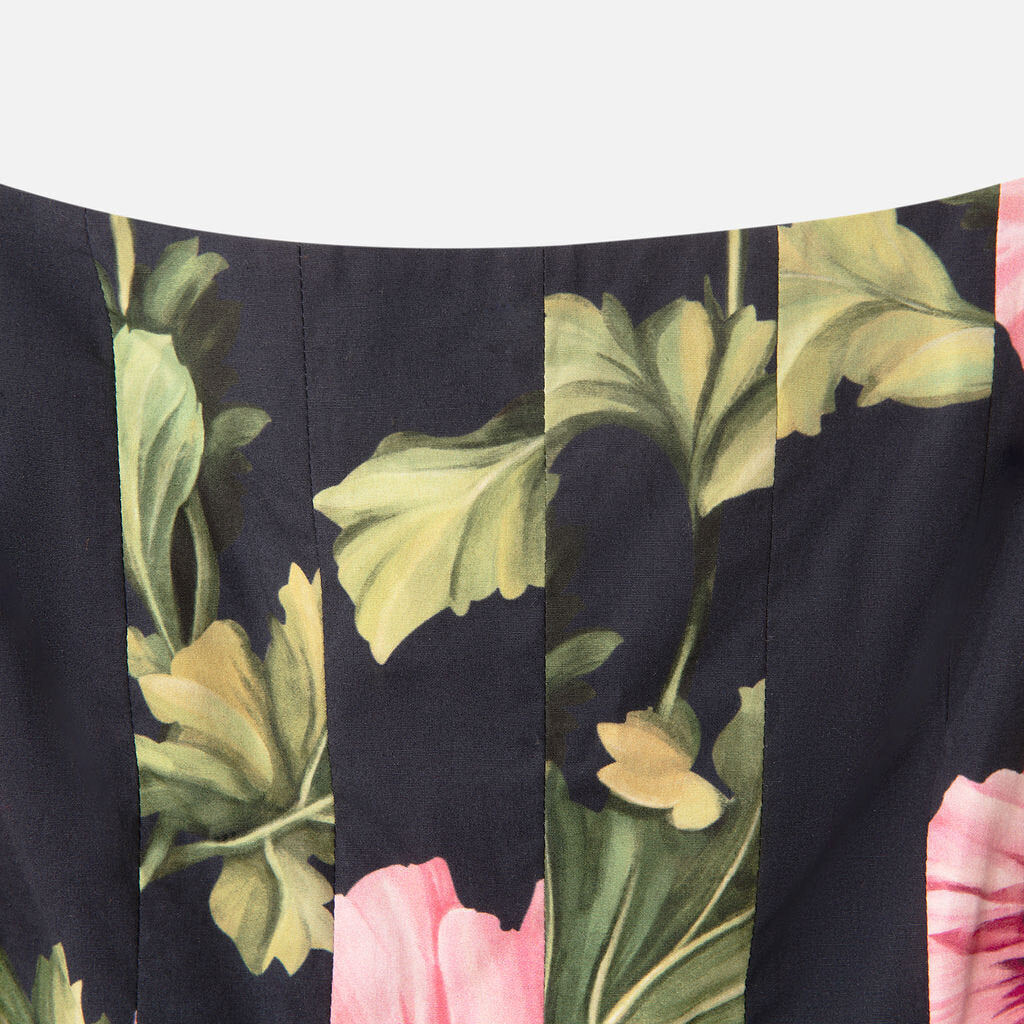 Oscar de la Renta Navy & Pink Floral Midi Dress