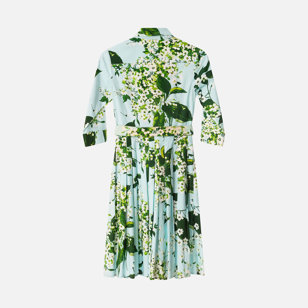 Samantha Sung Blue Floral Cotton Belted Shirt Dress