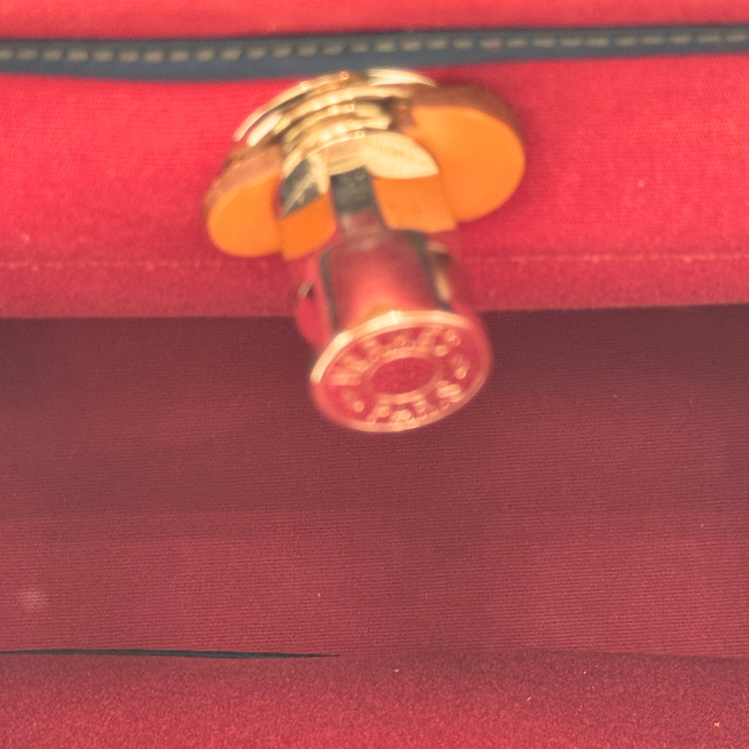 Hermès Red Canvas Brown Leather Herbag