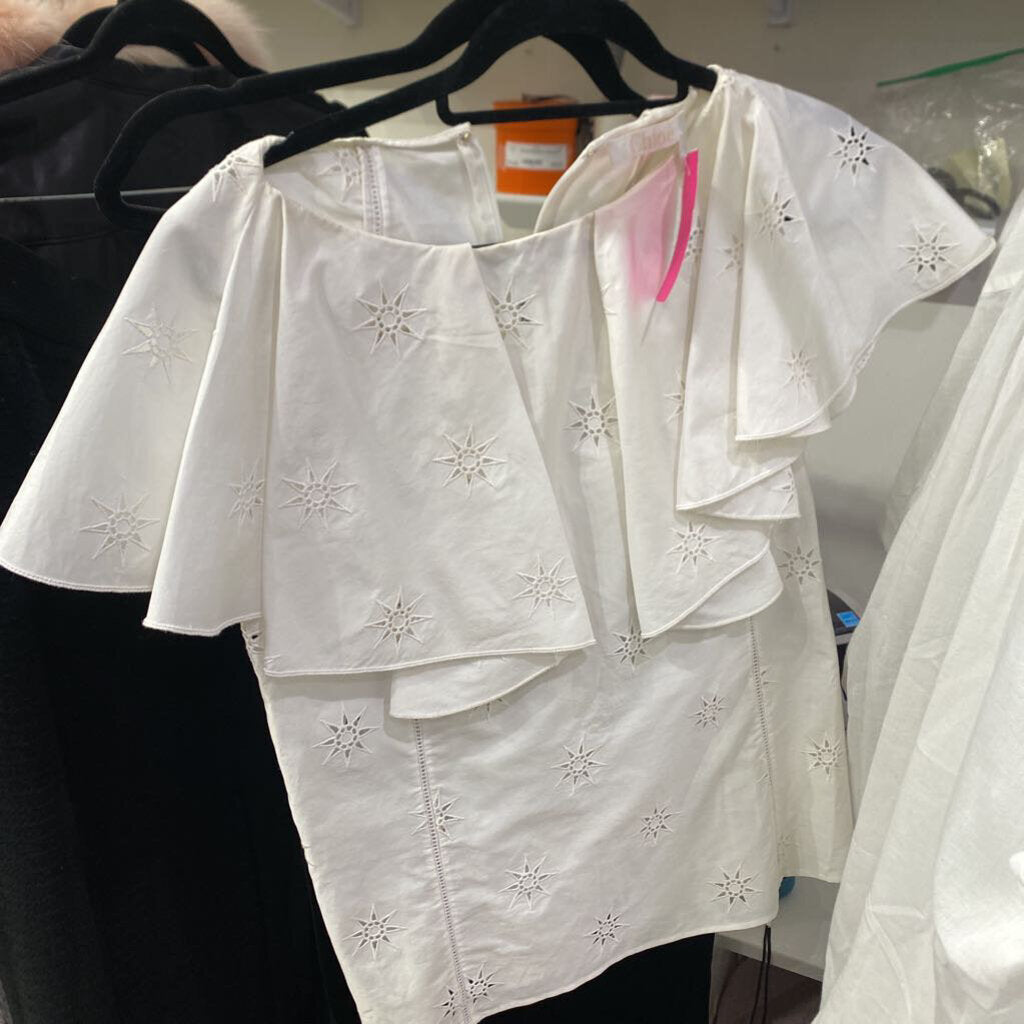 White Ruffled Cotton Blouse