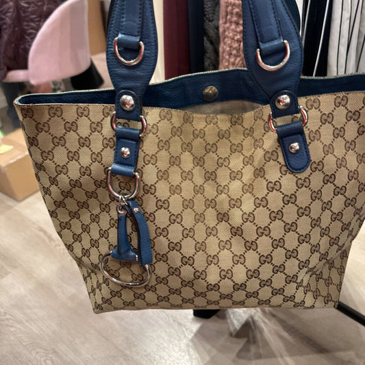 GG Canvas Tote W/ Blue Handles (As IS)