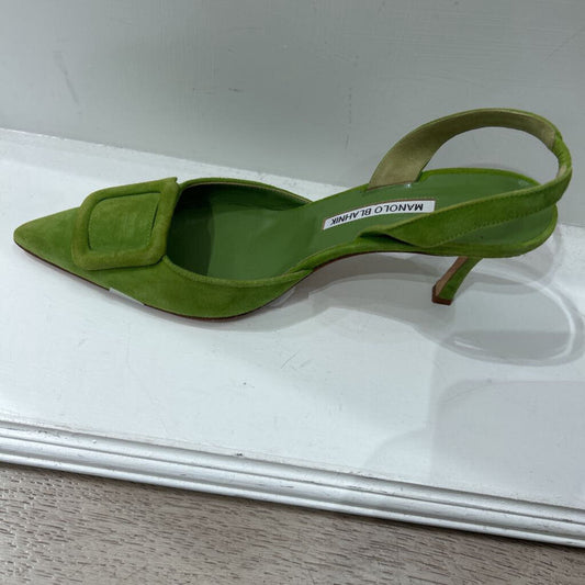 Green Suede Buckle Detail Heels