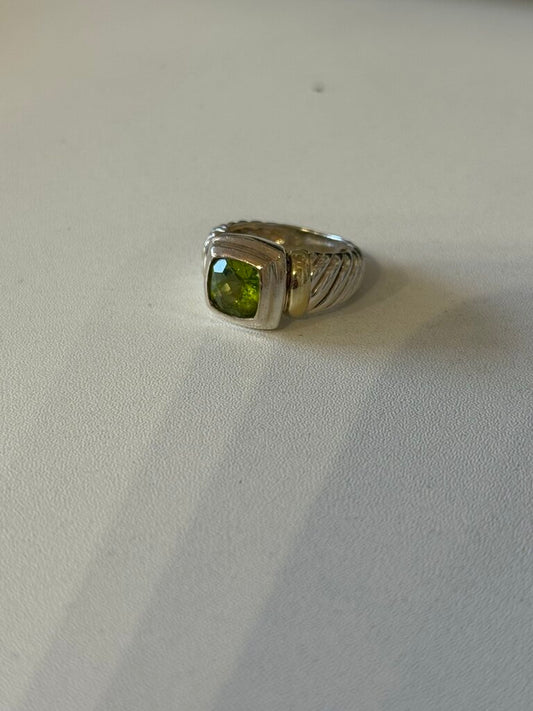 Sterling Silver + Peridot Cable Ring