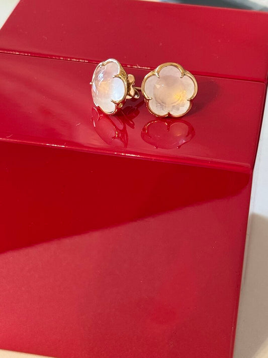 18k Rose Gold + Milky Quartz Studs w/ Box