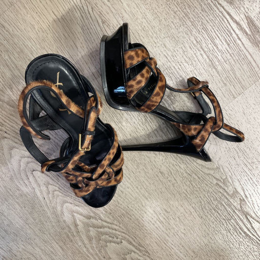 YSL Leopard Hair Tribute Sandal
