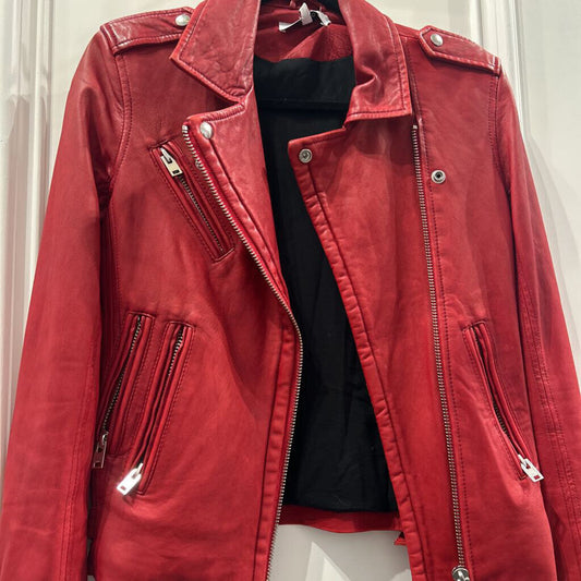 Red Leather Moto Jacket