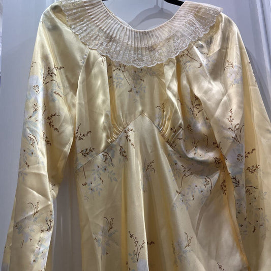 Yellow Silk Print Lace Collar Dress