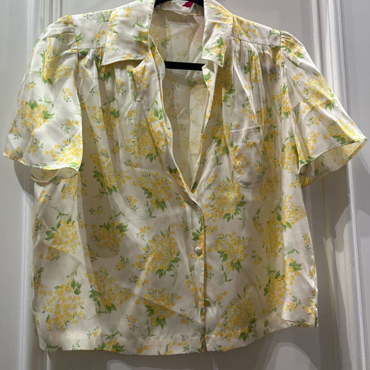 Yellow Silk Floral Print Top