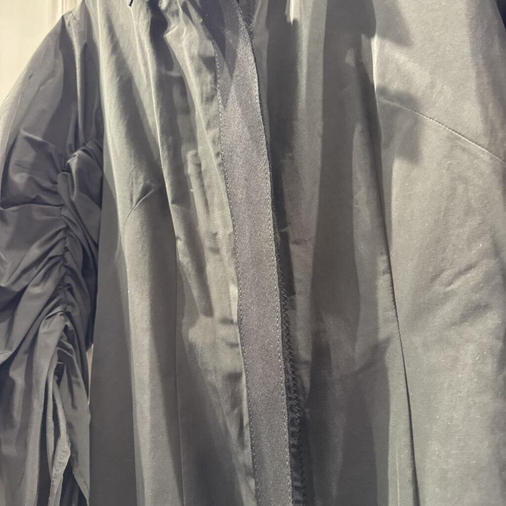 Zip-Up 3/4" Ruched Sleeve Maxi Dress