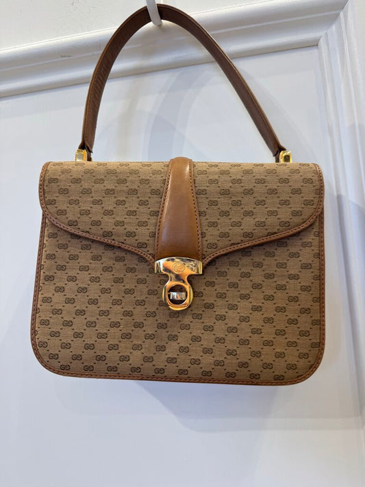 Vintage Beige Canvas Top Handle Bag