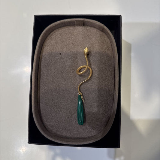 18K Yellow Gold w/ Diamond Snake & Malachite Teardrop SINGLE EARRING W/ 2 BOXES