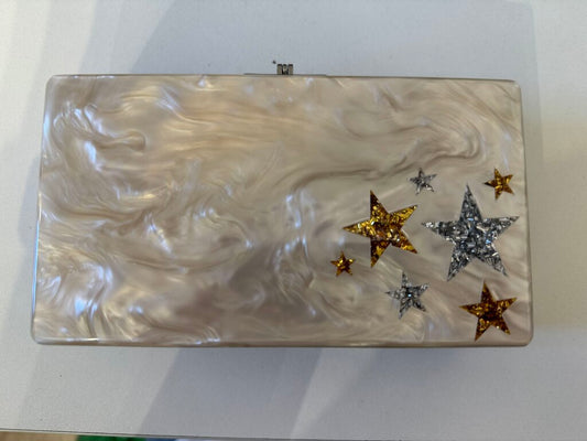 Pearlescent Acrylic Clutch w/ Glitter Stars