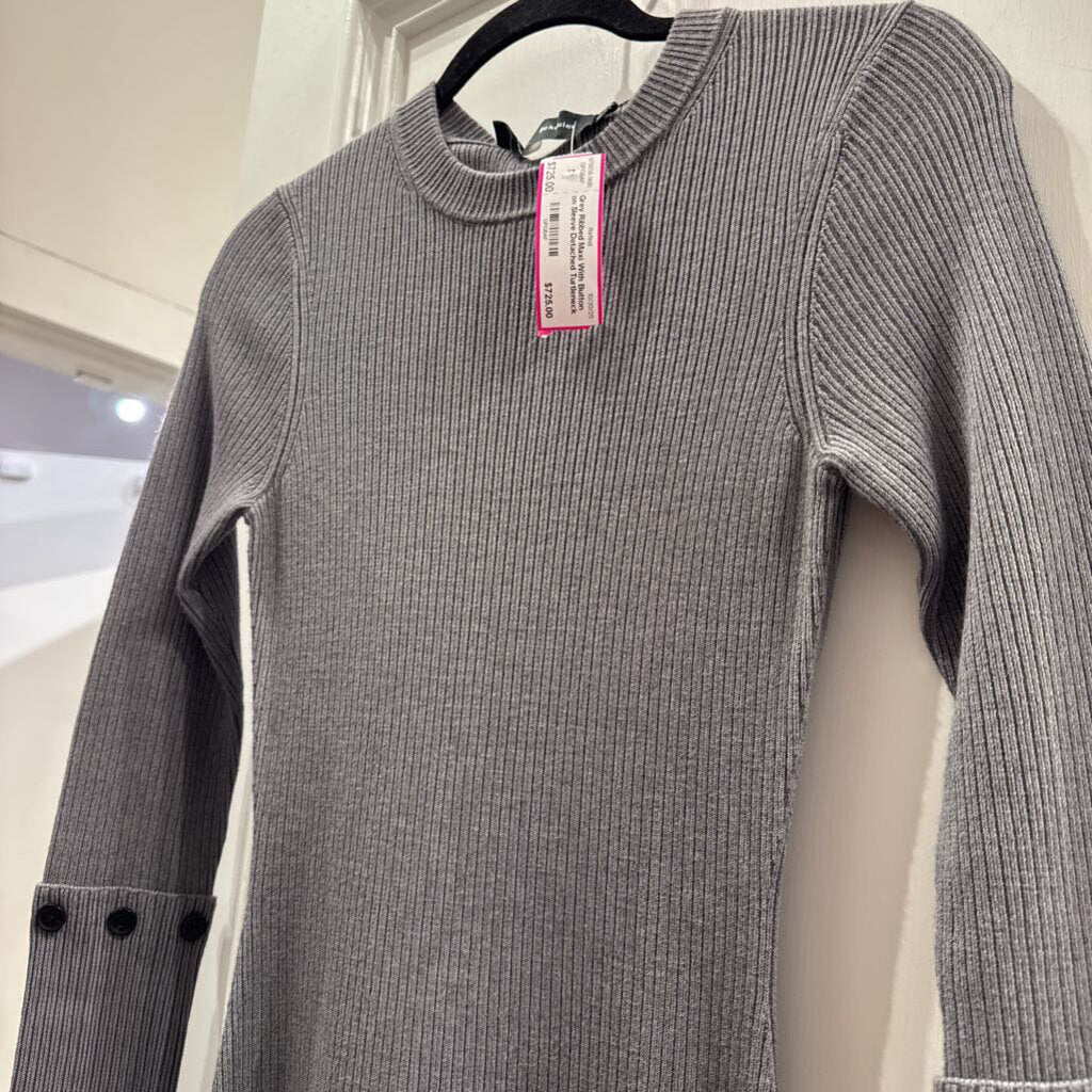 Grey Ribbed Maxi With Button on Sleeve Detached Turtleneck