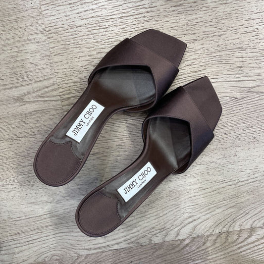Brown Satin Square Toe Mules