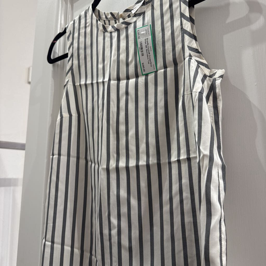 Cream/Grey Stripe Silk Sleeveless Top
