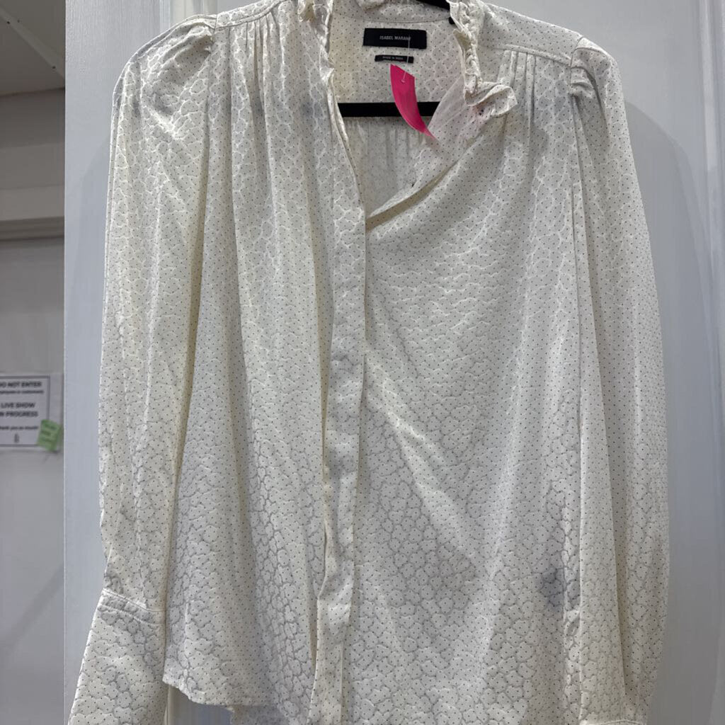 Cream Black Polka Dot Silk Top, 38