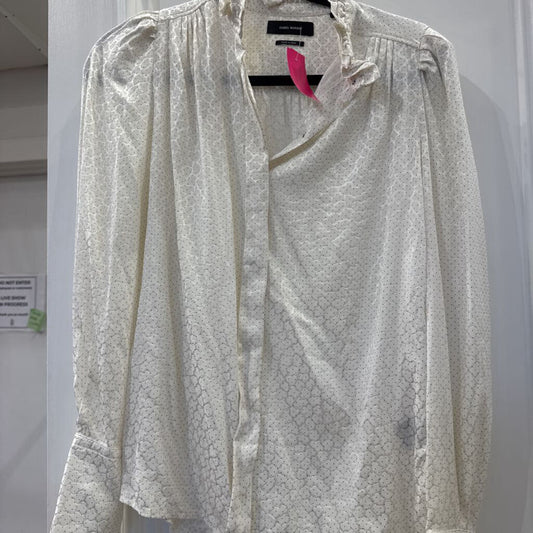 Cream Black Polka Dot Silk Top, 38