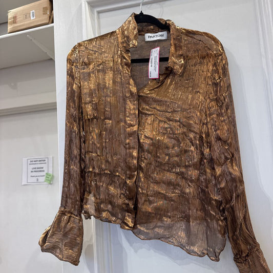 Bronze Shimmer Button Down Top, n/a