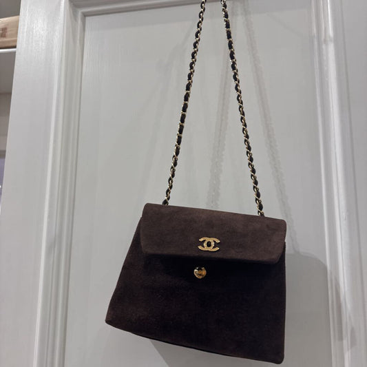 Brown Suede Gold Hardware