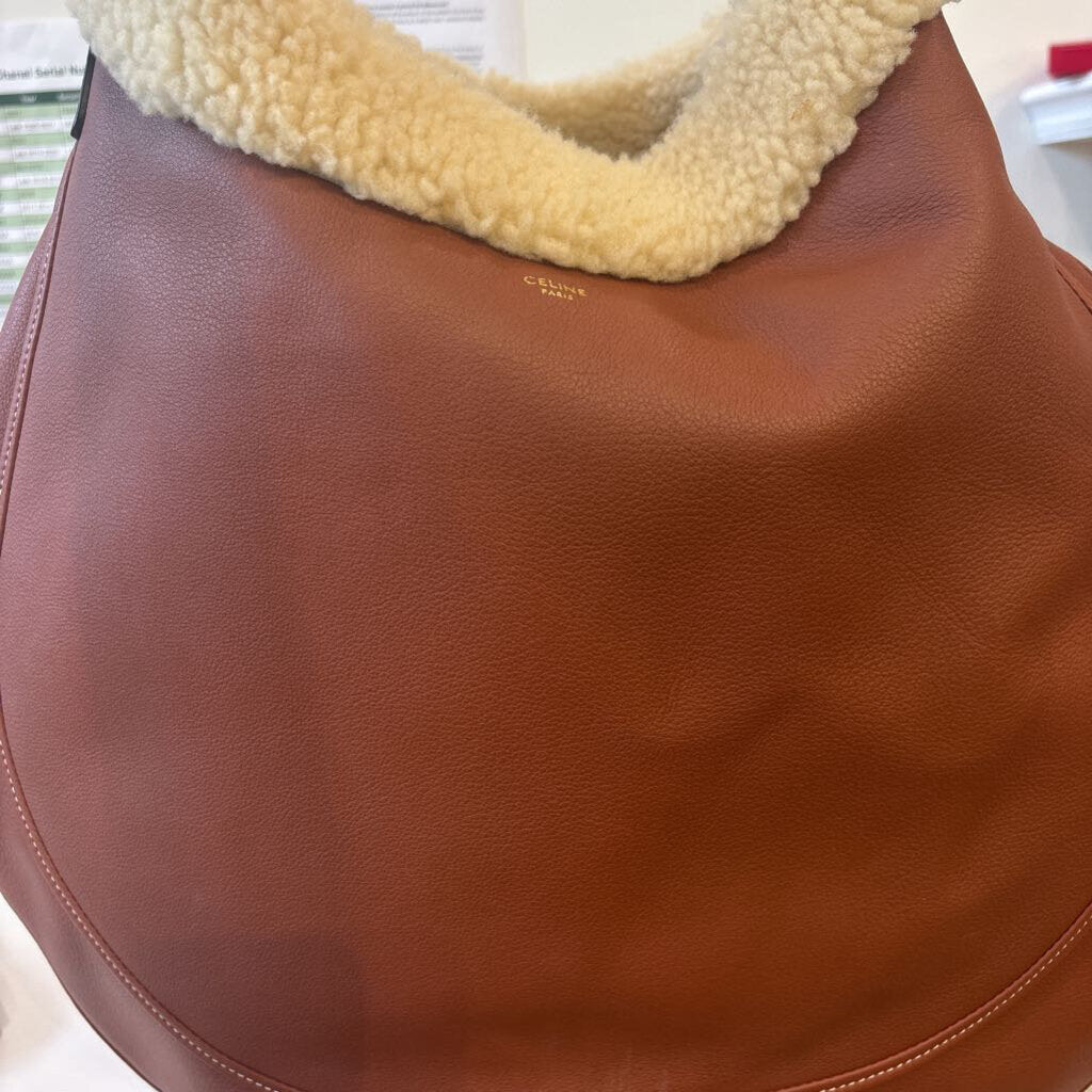 Brown Leather Shearling Shoulder Bag (3350)