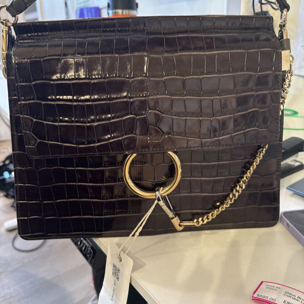 Brown Croc Embossed Calfskin Leather