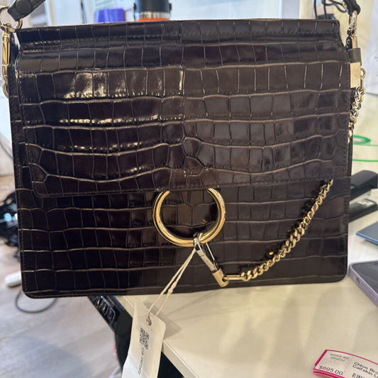 Brown Croc Embossed Calfskin Leather