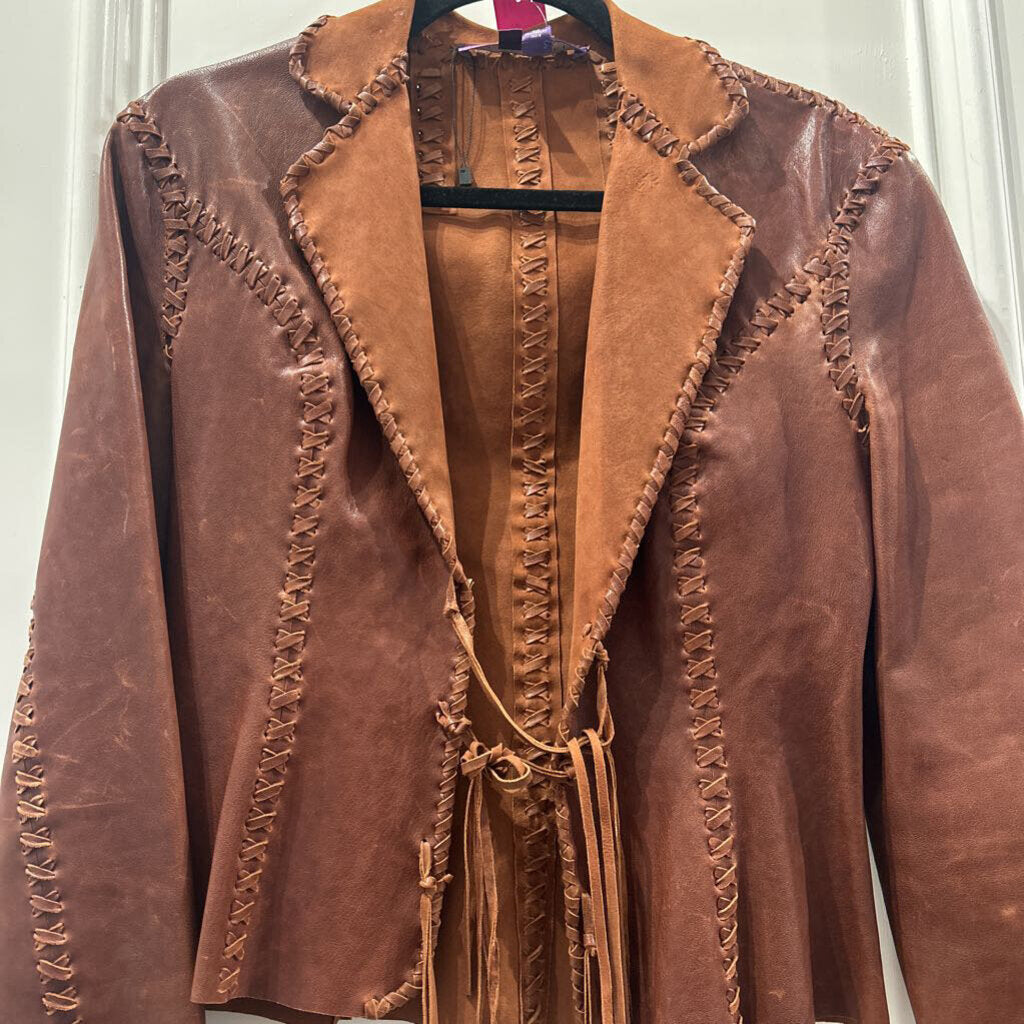 Brown Braided Leather Jacket