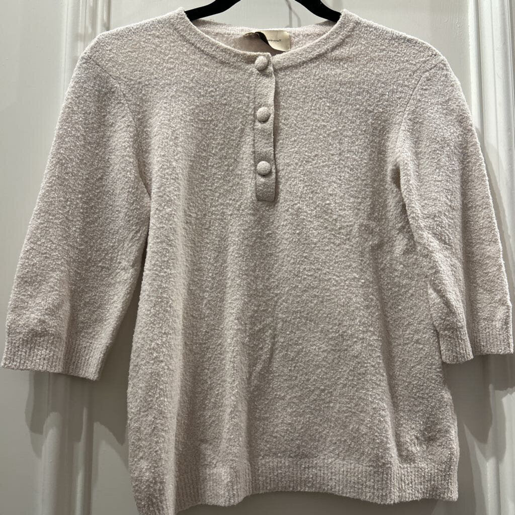 Cream 3/4 Sleeve Cotton Cashmere 3 Button